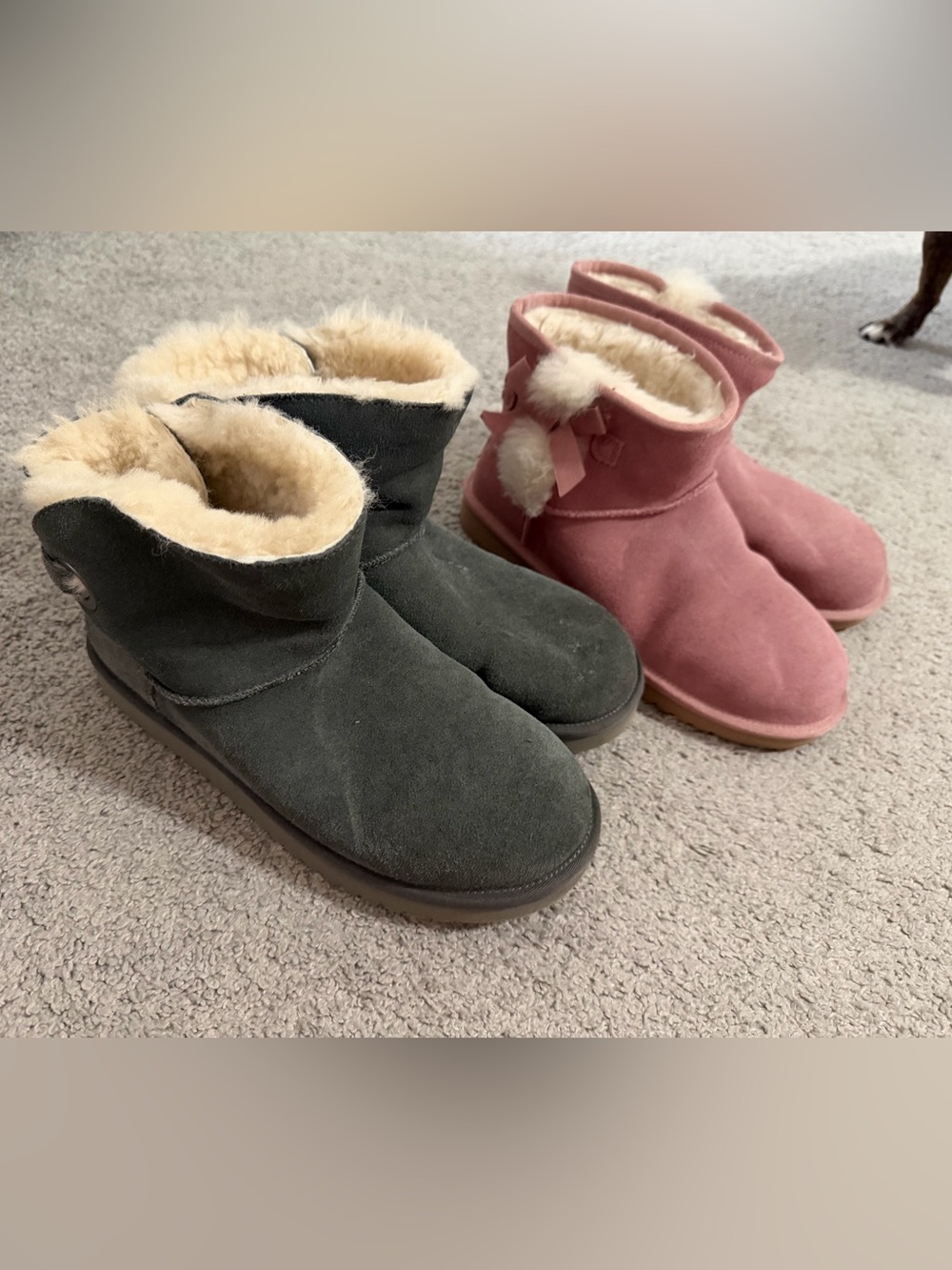 Koolaburra Suede Shearling-Lined Ankle Boots - Grey and Pink